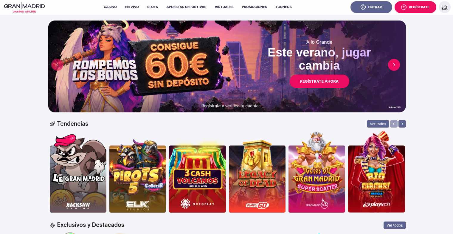 Página principal de Gran Madrid casino online con la oferta de bienvenida