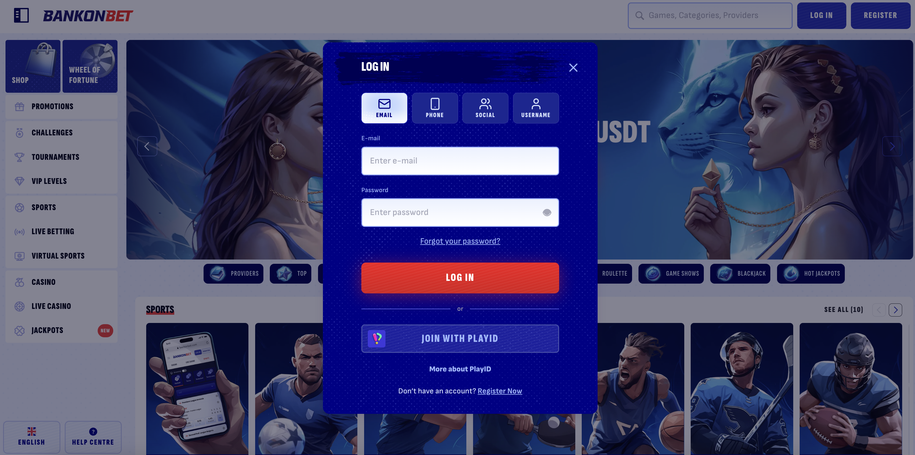 bankonbet Mobile Navigation